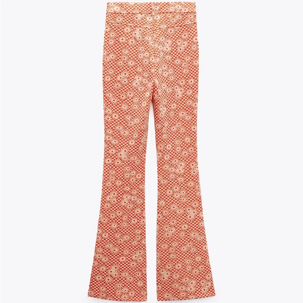 Zara floral bell bottom split side leg pants - Picture 3 of 4